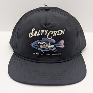 Salty Crew Crafted Snapback Hat Mens Black Tackle Shop Fish Rope Cap NWT